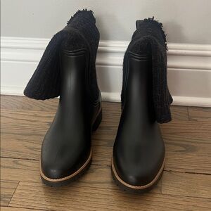 Bernardo Black Ankle Boots with Knit Cuffs